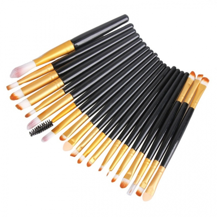 Profesjonelle skånsomme sminkebørster 20-Pack, Black, Gold