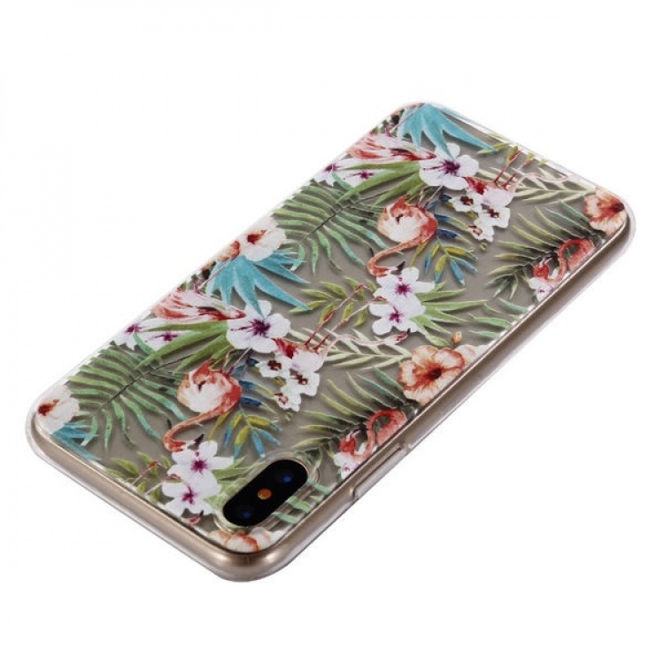 Mykt TPU-deksel for iPhone X/XS, Flamingo, Plants Mykt TPU-deksel for iPhone X/XS, Flamingo, Plants