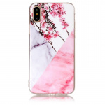 Mykt TPU-deksel til iPhone X/XS, rosa blomster, marmor Mykt TPU-deksel til iPhone X/XS, rosa blomster, marmor