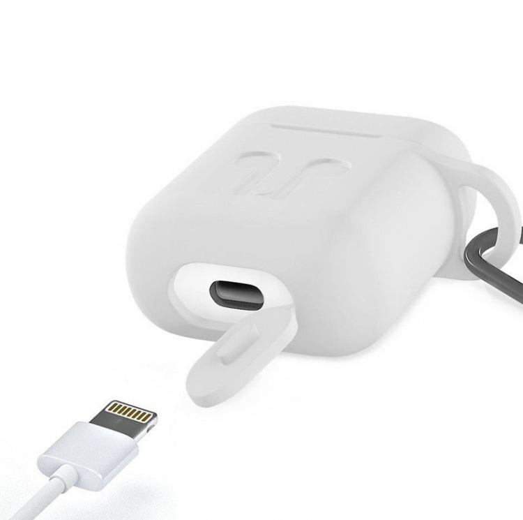 Silikonsett for Airpods, silikonetui, stropp, ørepropper i silikon, karabinkrok, hvit Silikonsett for Airpods, silikonetui, stropp, ørepropper i silikon, karabinkrok, hvit