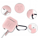 Silikonsett for Airpods, silikonetui, stropp, ørepropper i silikon, karabinkrok, rosa Silikonsett for Airpods, silikonetui, stropp, ørepropper i silikon, karabinkrok, rosa