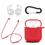 Silikonsett for Airpods, silikonetui, stropp, ørepropper i silikon, karabinkrok, rød Silikonsett for Airpods, silikonetui, stropp, ørepropper i silikon, karabinkrok, rød