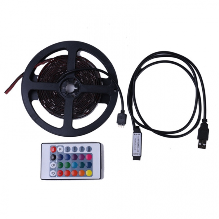 LED-stripe, 2 meter, RGB med fjernkontroll, USB