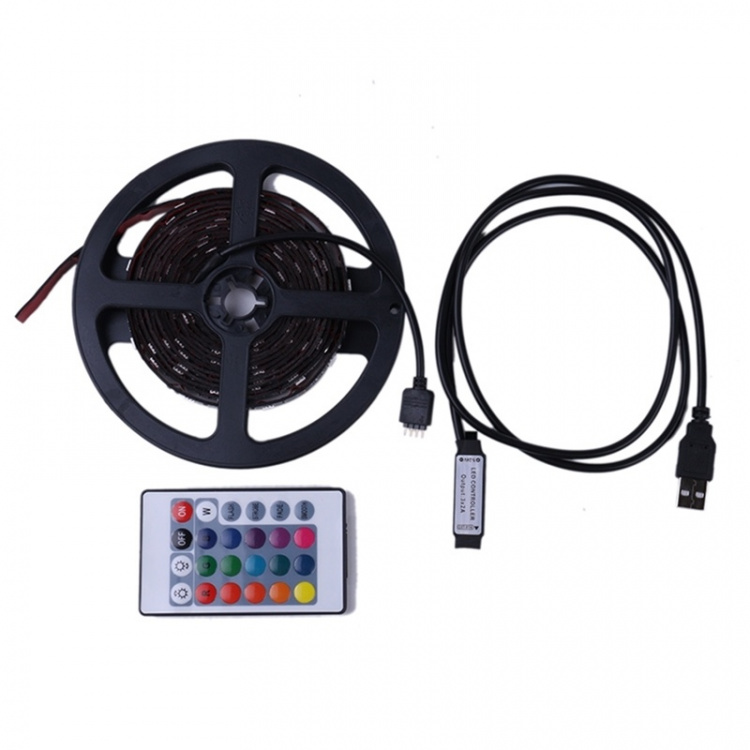 LED-stripe, RGB med fjernkontroll og USB - 3 meter