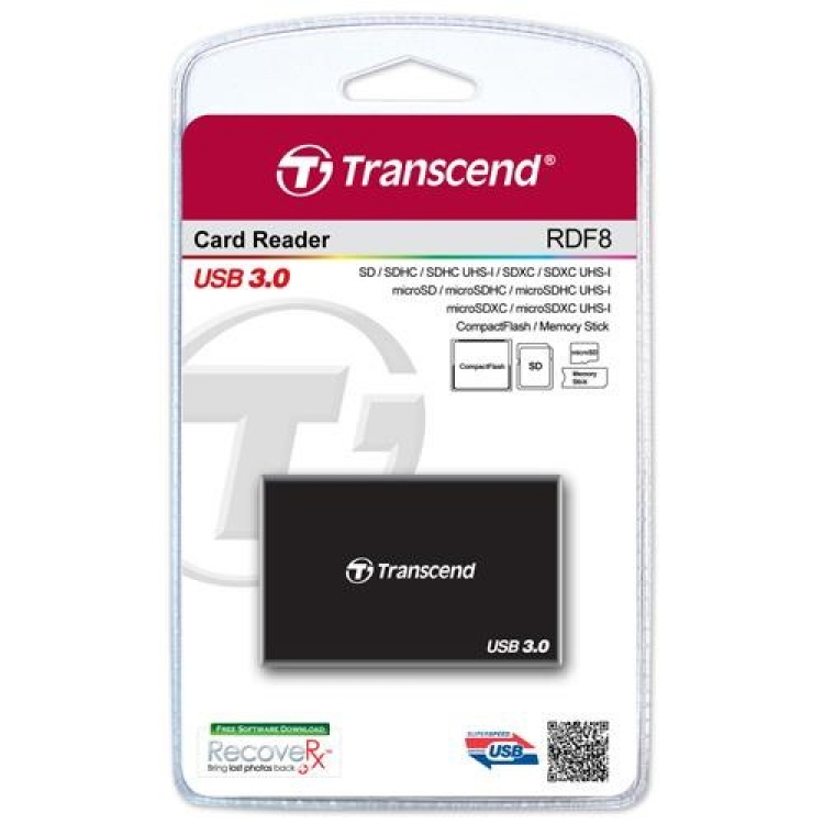 Transcend Multi-leser F8 USB 3.1 svart Transcend Multi-leser F8 USB 3.1 svart