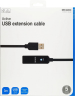 DELTACO PRIME USB förlängningskabel, aktiv, USB 2.0, 3m, svart
