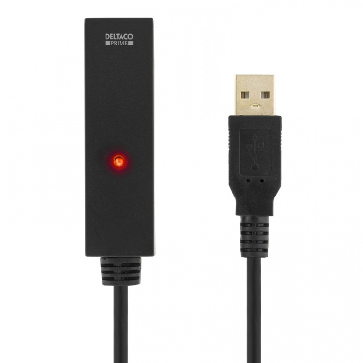 DELTACO PRIME USB förlängningskabel, aktiv, USB 2.0, 7m, svart