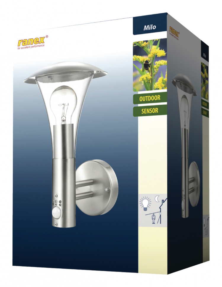 Ranex Utendørs Vegglampe 60 W med Bevegelse Sensor Børstet Stål