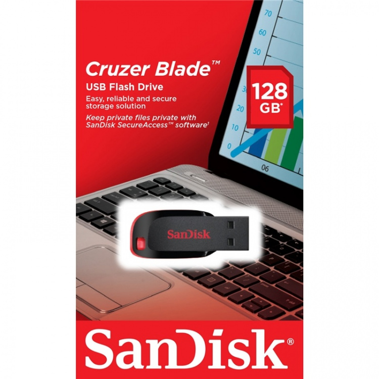 SANDISK USB-minne 2.0 Blade 128GB Svart SANDISK USB-minne 2.0 Blade 128GB Svart
