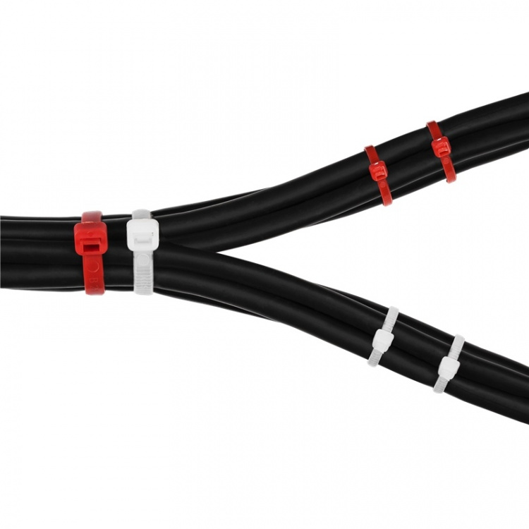 Buntband, 100mm & 200mm, 200-pack, röd/vit