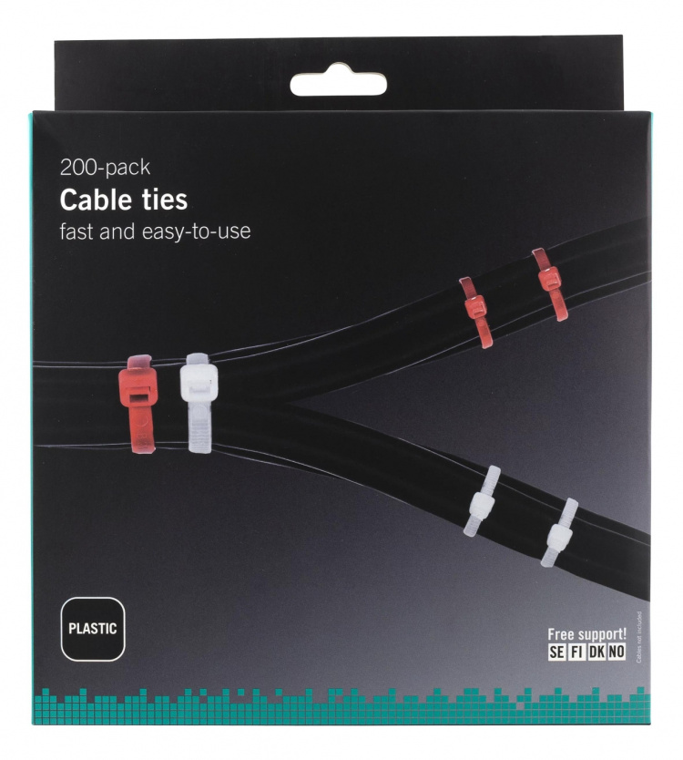 Buntband, 100mm & 200mm, 200-pack, röd/vit