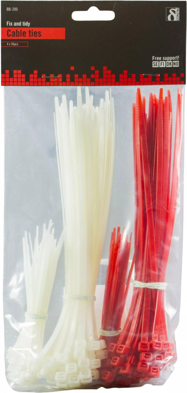 Buntband, 100mm & 200mm, 200-pack, röd/vit