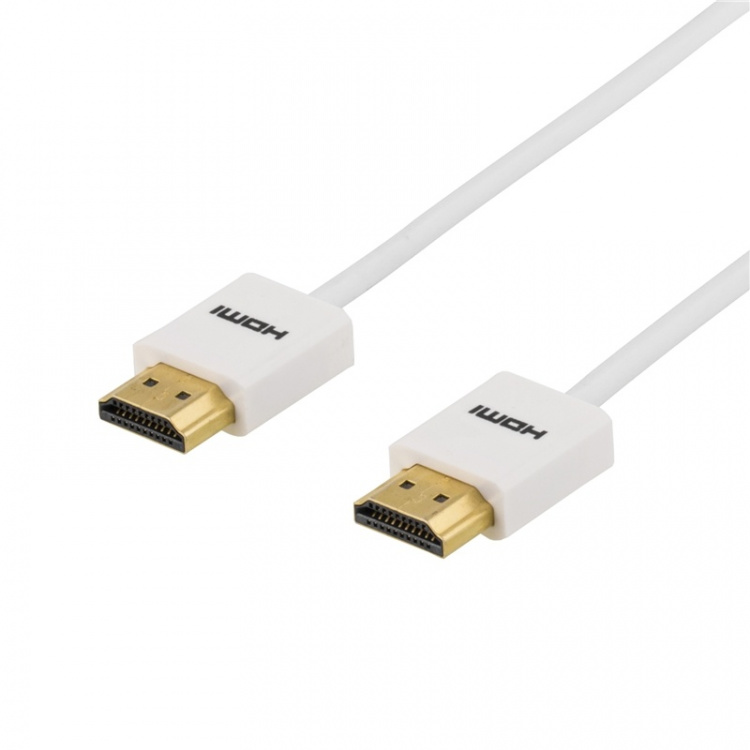 DELTACO tynn HDMI-kabel, 2 m, hvit blisterpakning (HDMI-1092A-K)