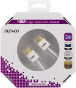 DELTACO tynn HDMI-kabel, 2 m, hvit blisterpakning (HDMI-1092A-K)