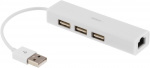 DELTACO USB 2.0-nettverksadapter med USB-hub, 100 Mbps, 3xUSB, hvit (USB2-LAN3)