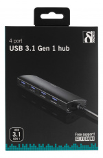 DELTACO USB 3.1 Gen 1 hubb, 4xTyp A hona, aluminium, svart