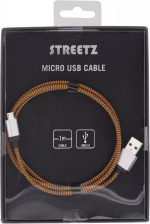 STREETZ USB-kabel, Tygklädd, Typ A ha - Typ Micro B, 1m, orange STREETZ USB-kabel, Tygklädd, Typ A ha - Typ Micro B, 1m, orange