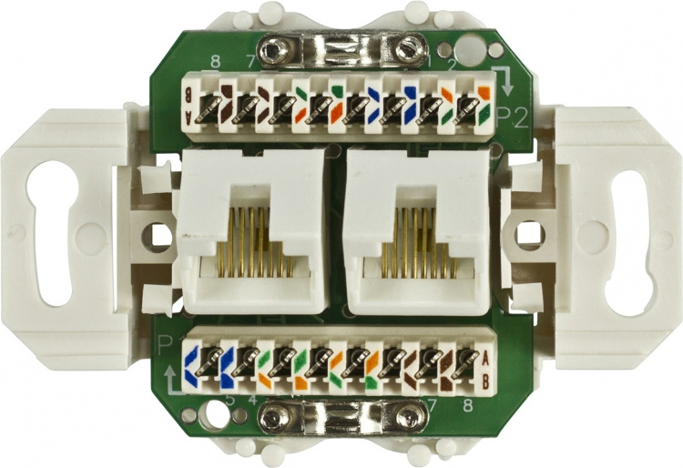DELTACO uskjermet vegguttak, innfeldt, 2xRJ45, Cat6, hvit