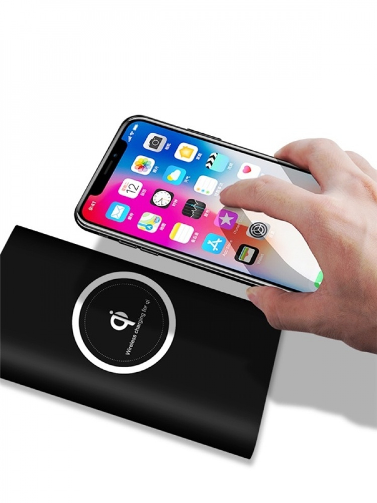Powerbank 10000 mAh med trådløs lading via Qi - Svart