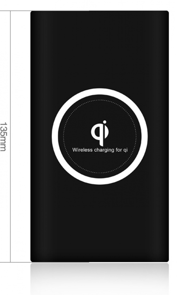 Powerbank 10000 mAh med trådløs lading via Qi - Svart