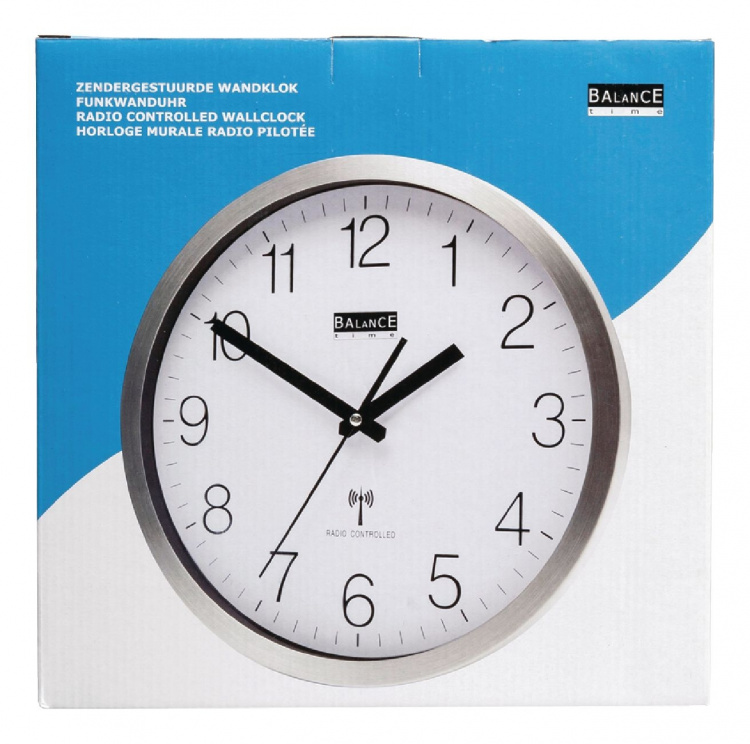 Balance Radiostyrt Veggur 30 cm Analog Sølv/Hvit