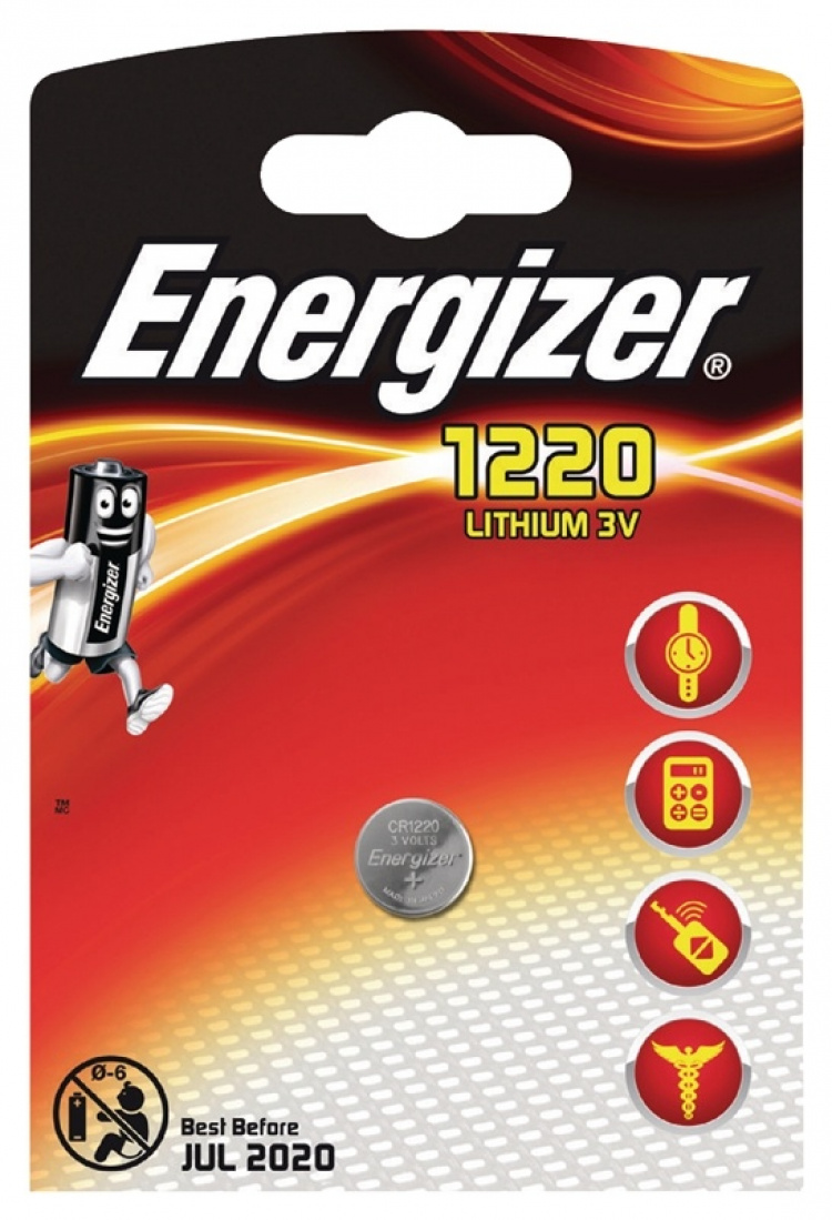 Energizer Lithium knappecellebatteri CR1220 | 3 V DC | 37 mAh | 1-Blister | Sølv Energizer Lithium knappecellebatteri CR1220 | 3 V DC | 37 mAh | 1-Blister | Sølv