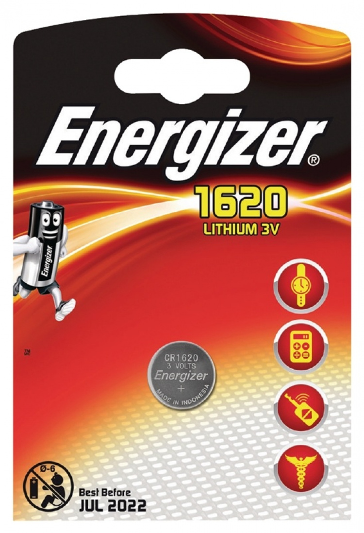 Energizer Lithium knappecellebatteri CR1620 | 3 V DC | 81 mAh | 1-Blister | Sølv Energizer Lithium knappecellebatteri CR1620 | 3 V DC | 81 mAh | 1-Blister | Sølv