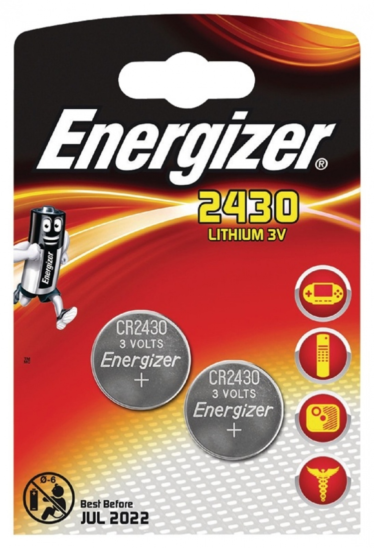 Energizer Lithium knappecellebatteri CR2430 | 3 V DC | 320 mAh | 2-Blister | Sølv