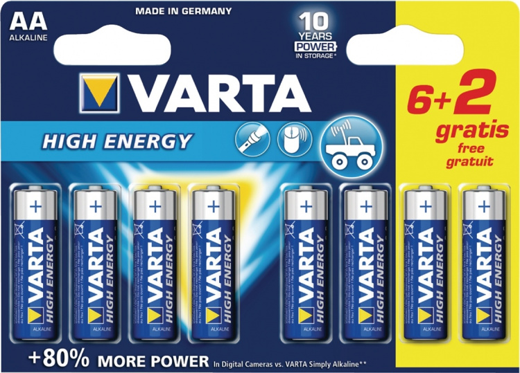 Varta Alkaline Batteri AA 1.5 V High Energy 8-Promotional Blemme