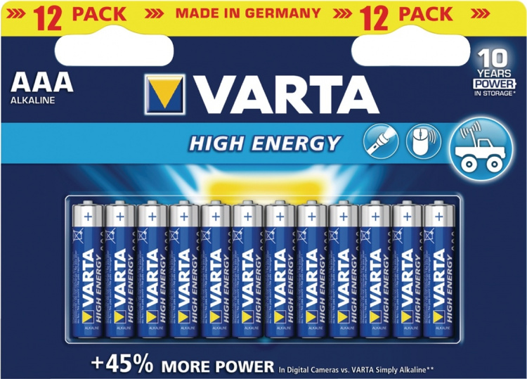 Varta Alkaline Batteri AAA 1.5 V High Energy 12-Pakke