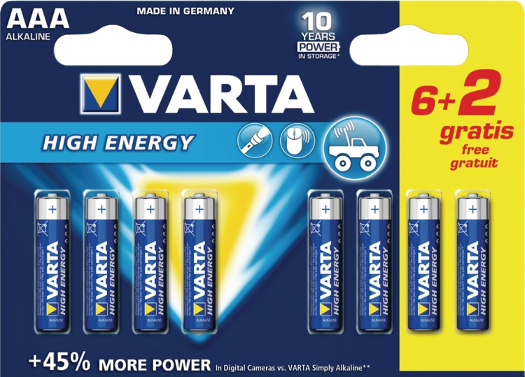 Varta Alkaline Batteri AAA 1.5 V High Energy 8-Promotional Blemme