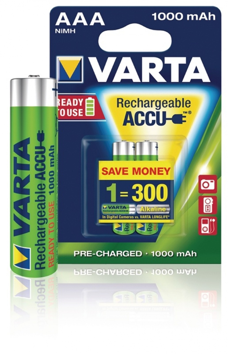 Varta Oppladbare Ni-MH batteri AAA | 1.2 V DC | 1000 mAh | Forhånds ladet | 2-Blisterkort