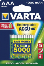 Varta Oppladbare Ni-MH batteri AAA | 1.2 V DC | 1000 mAh | Forhånds ladet | 4-Blisterkort