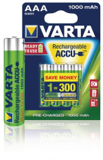 Varta Oppladbare Ni-MH batteri AAA | 1.2 V DC | 1000 mAh | Forhånds ladet | 4-Blisterkort