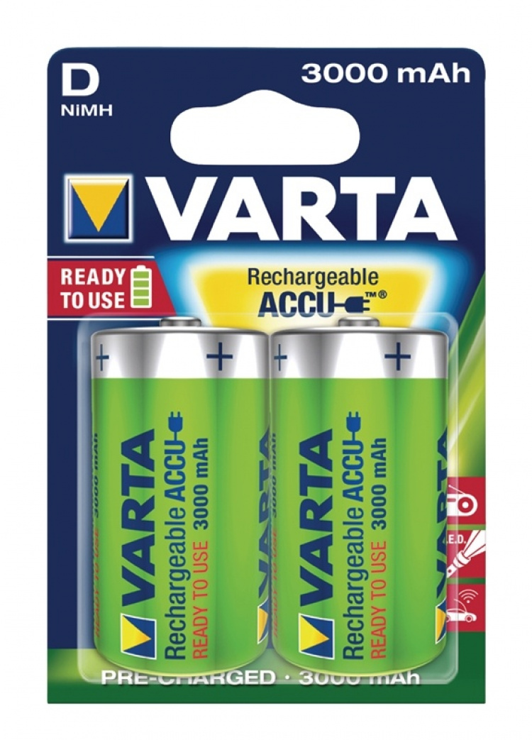 Varta Oppladbare batteri D | 1.2 V DC | 3000 mAh | Forhånds ladet | 2-Blister | HR20 | Grøn / Gul Varta Oppladbare batteri D | 1.2 V DC | 3000 mAh | Forhånds ladet | 2-Blister | HR20 | Grøn / Gul