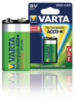 Varta Oppladbare batteri E-blokk | 9 V DC | 200 mAh | Forhånds ladet | 1-Blister | 6HR61 | Grøn / Gul