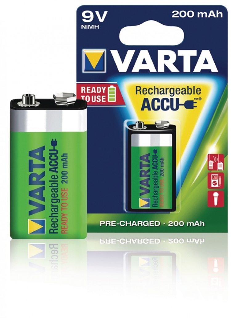 Varta Oppladbare batteri E-blokk | 9 V DC | 200 mAh | Forhånds ladet | 1-Blister | 6HR61 | Grøn / Gul