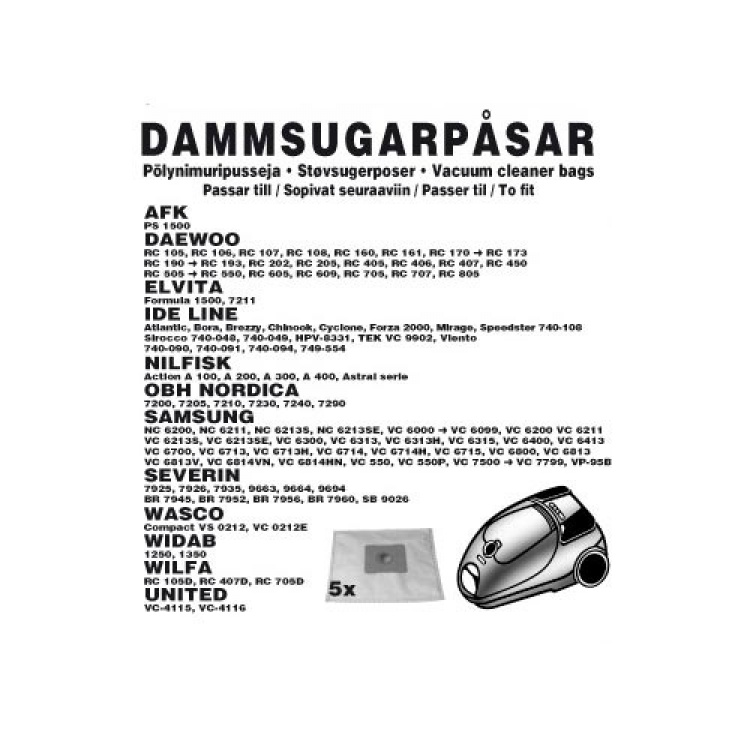 Champion Støvposer Nilfisk/OBH/Severin 5 stk Champion Støvposer Nilfisk/OBH/Severin 5 stk