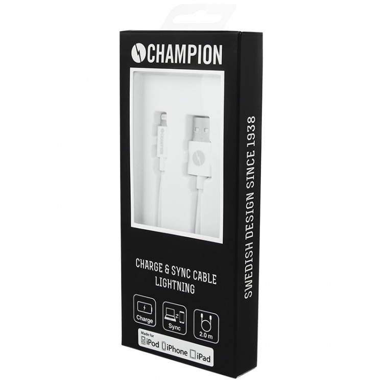 Champion USB-A til Lightning-kabel 2 m hvit