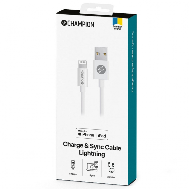 Champion USB-A til Lightning-kabel 2 m hvit