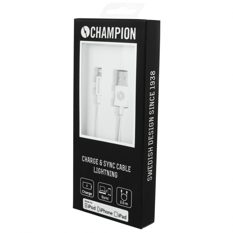 Champion USB-A til Lightning-kabel 2 m hvit