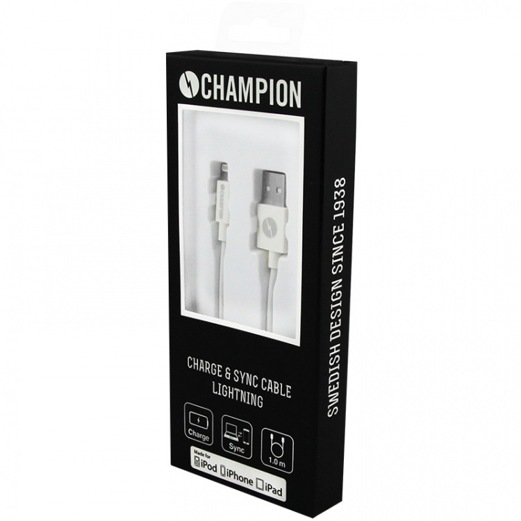 Champion USB-A til Lightning-kabel 1 m hvit
