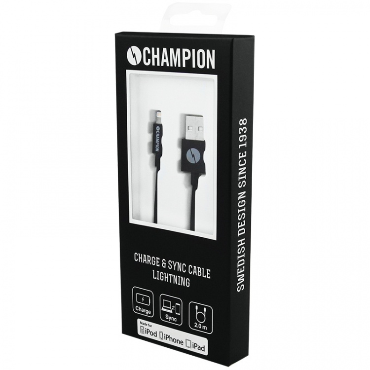 Champion USB-A til Lightning-kabel 2 m svart