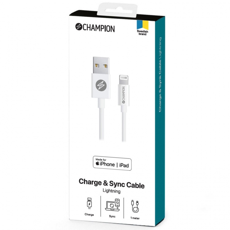 Champion USB-A til Lightning-kabel 3 m hvit