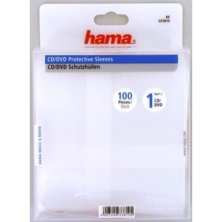 Hama Cd Dvd Pocket I Pp Transparent 100-pk