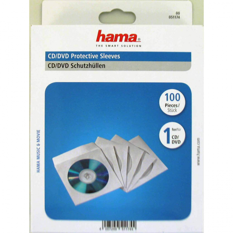 Hama CD/DVD-ficka Papper Vit 100-pack