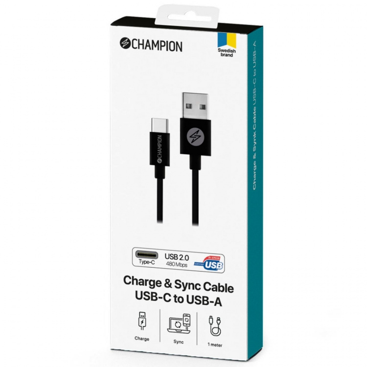 Champion USB-A til USB-C-kabel 1 m svart Champion USB-A til USB-C-kabel 1 m svart