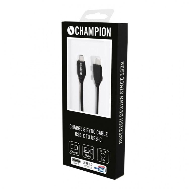Champion USB-C-kabel 60W 1m svart