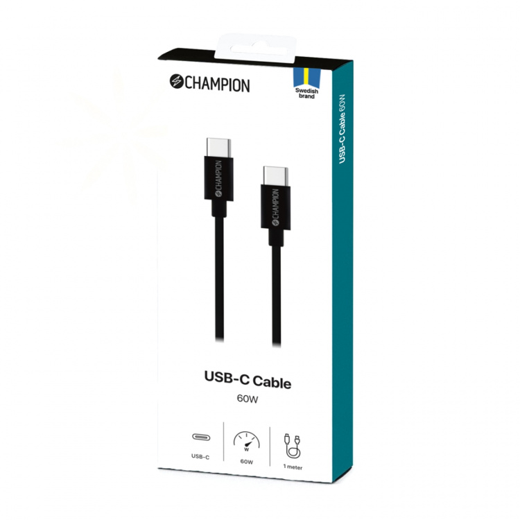 Champion USB-C-kabel 60W 1m svart