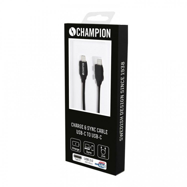 Champion USB-C-kabel 60W 2m svart